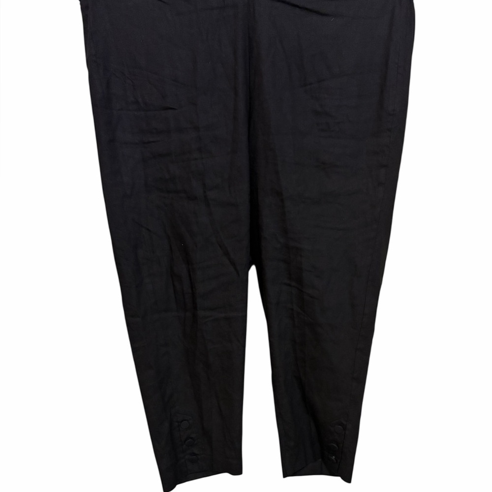 J. Jill Linen Stretch Black Crop Pant Button Ankle Detail Flat Front Elastic Bac - Picture 3 of 8